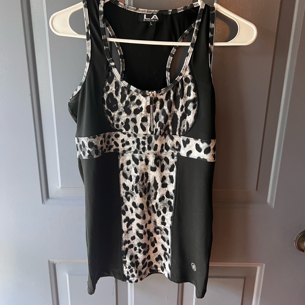 LA Gear Black Leopard-Print Racerback Tank